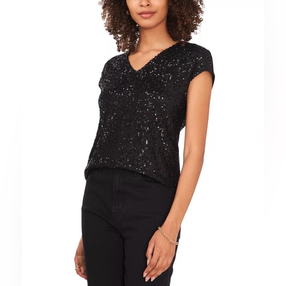 VINCE CAMUTO Women's Sequined Dolman Sleeve V-Neck Blouse - Picture 1 of 6